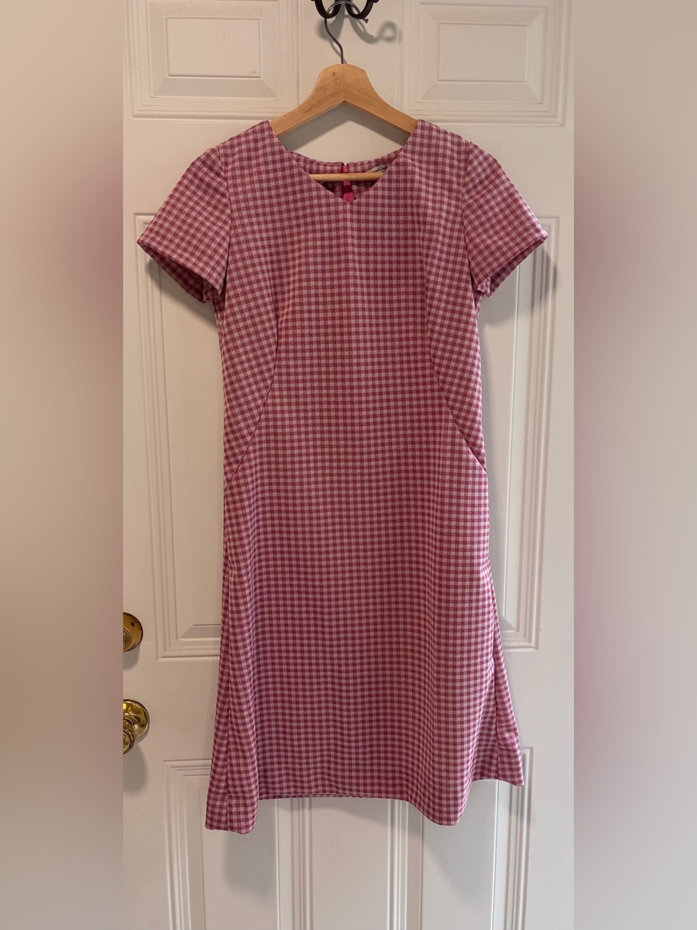 Vintage 60s Pink Gingham Short Sleeve Shift Dress